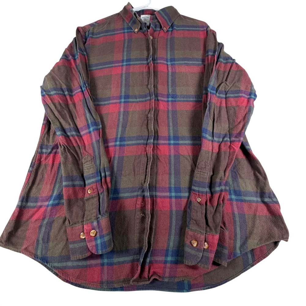 Brooks Brothers Regent Plaid Flannel Shirt Mens Large Burgundy Brown Cotton L